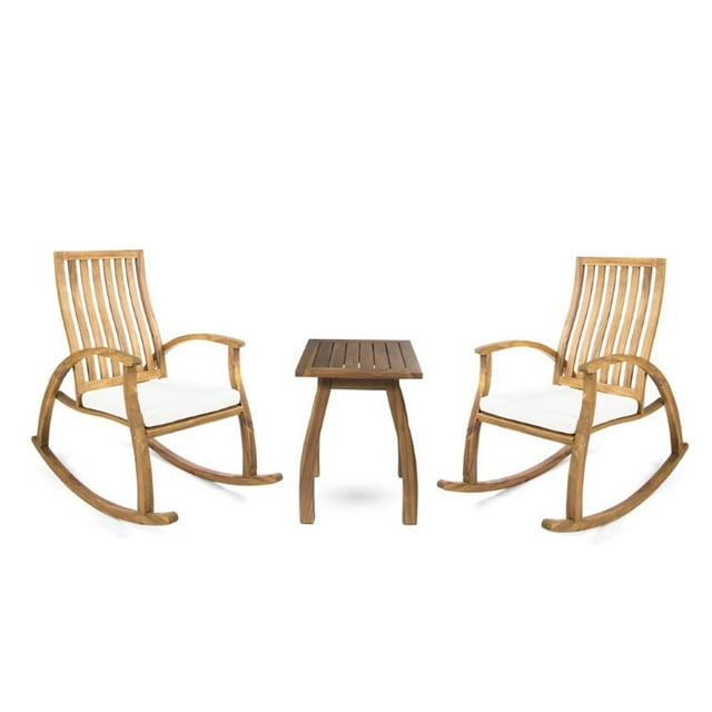 Noble House Cayo Outdoor Acacia Wood Rocking Chair Conversation Set in Natural