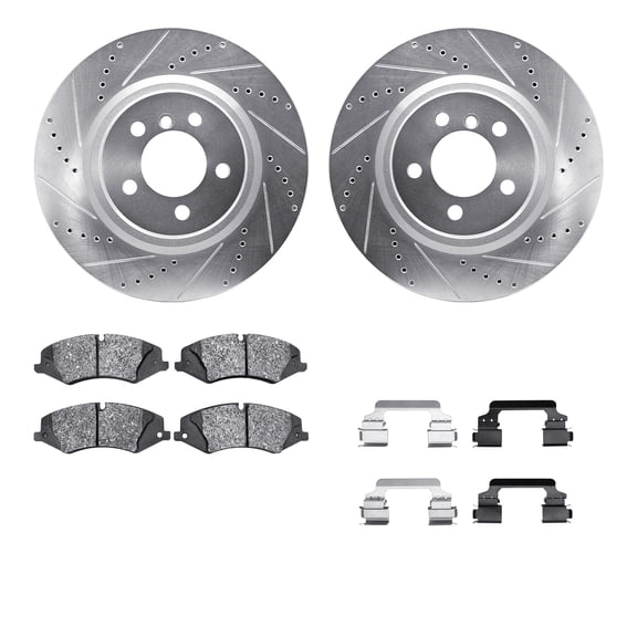 Dynamic Friction Company Front Brake Rotors-Drilled and Slotted-Silver with 5000 Advanced Brake Pads includes Hardware 7512-11031