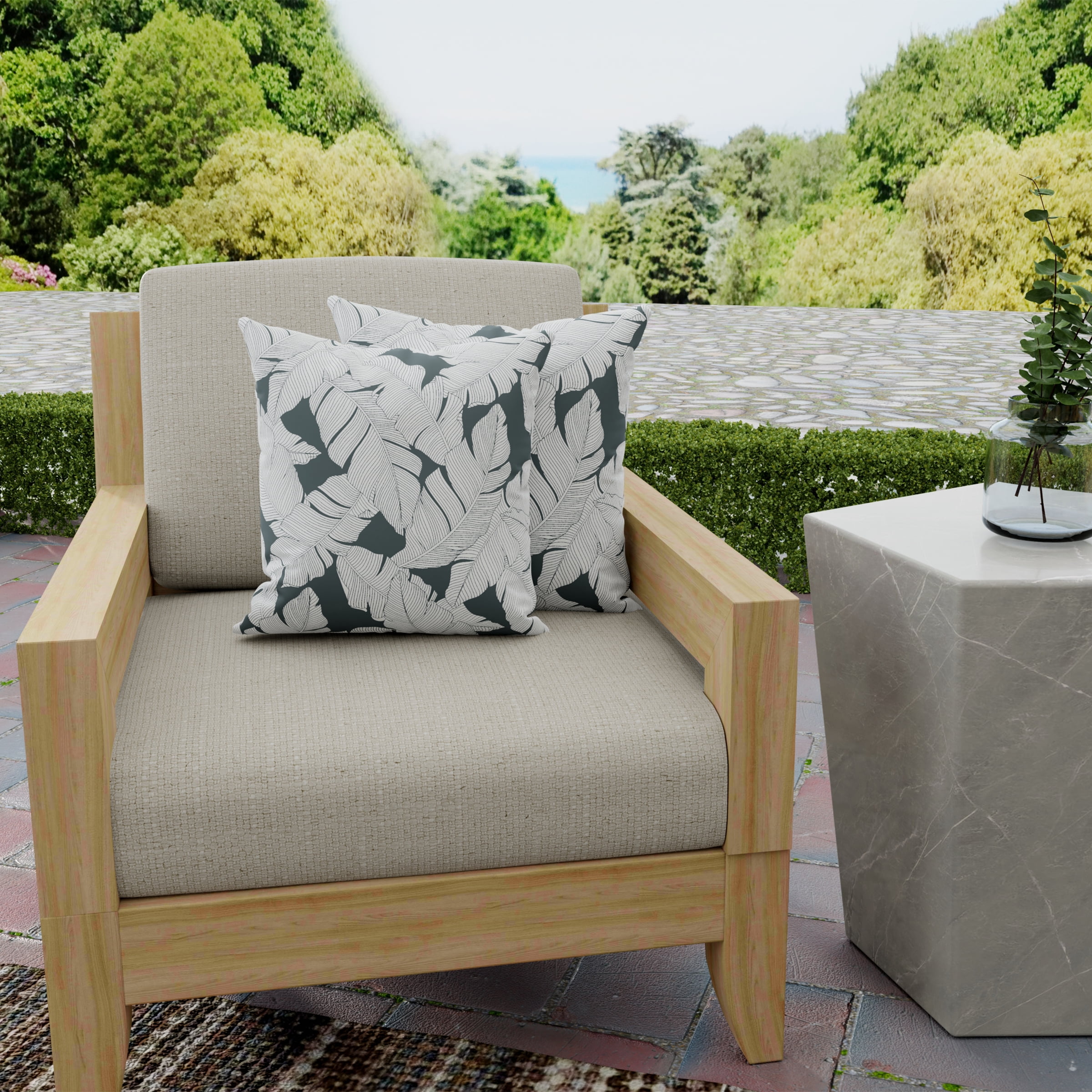 Jordan Manufacturing 16" x 16" Carano Stone Grey Leaves Square Outdoor Throw Pillow (2 Pack)