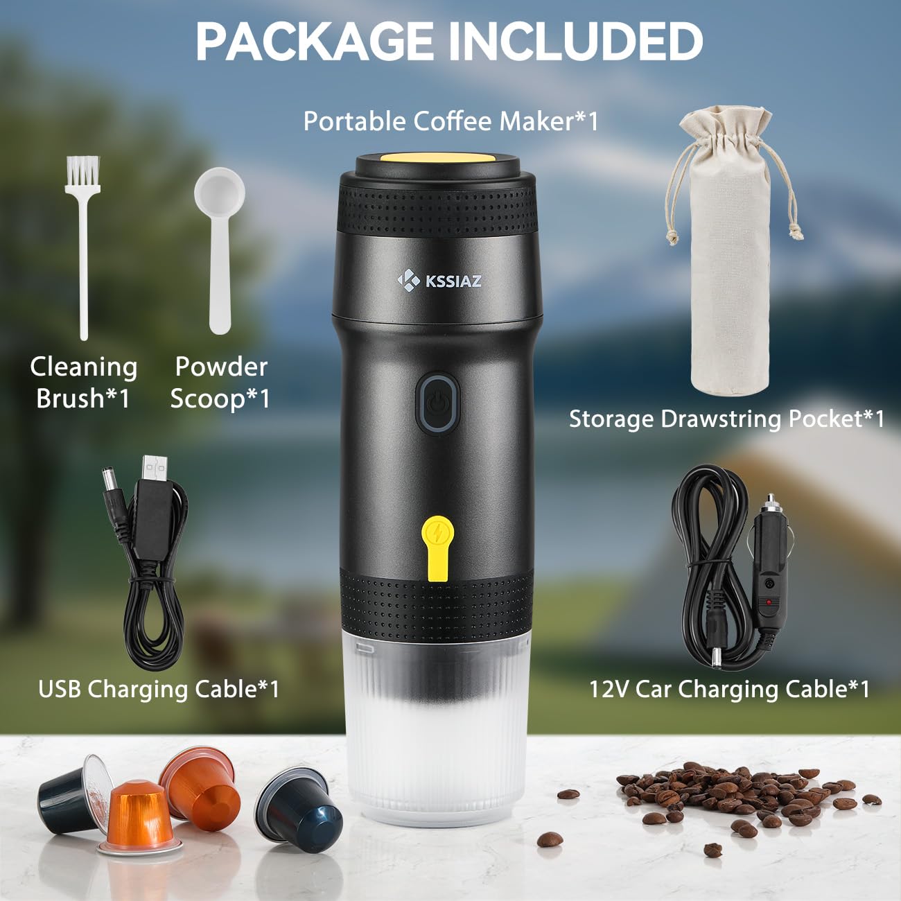 Portable Espresso Machines, Electric Espresso Maker with Self-Heating, 20 Bar Mini Coffee Maker With NS Capsule Ground Coffee for Camping Travel Office, USB-C Car Charger, Blcak