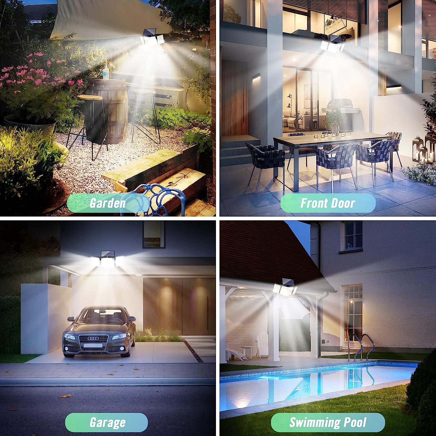 Solar Lights for Outside, 348 LED Motion Sensor Outdoor Lights with Remote Control, 3 Head IP65 Waterproof Security Lights, Solar Flood Wall Lights with 3 Modes for Garden, Patio, Yard,1 Pack