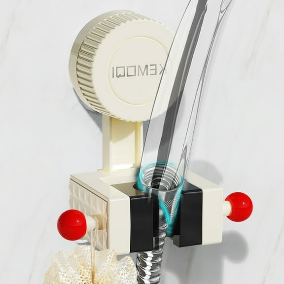 Ikohbadg Adjustable Suction Cup Shower Head Holder, No Drilling Wall Mount for Handheld Showers, Sturdy Plastic Design, Fits Various Showerheads, Multifunctional with Extra Hanging Space