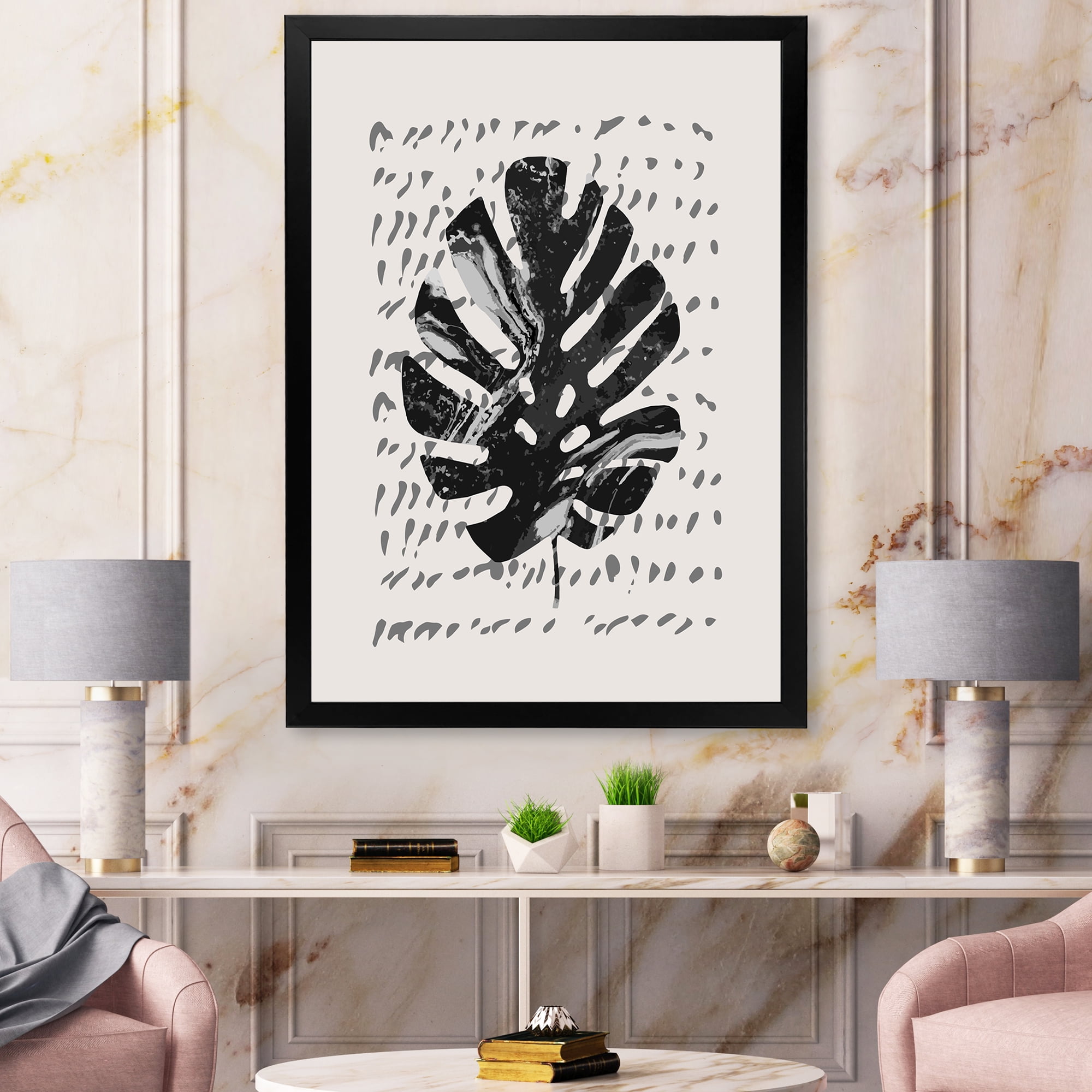Designart 'Minimal Tropical Palm Leaf Over Grunge Texture' Tropical Framed Art Print