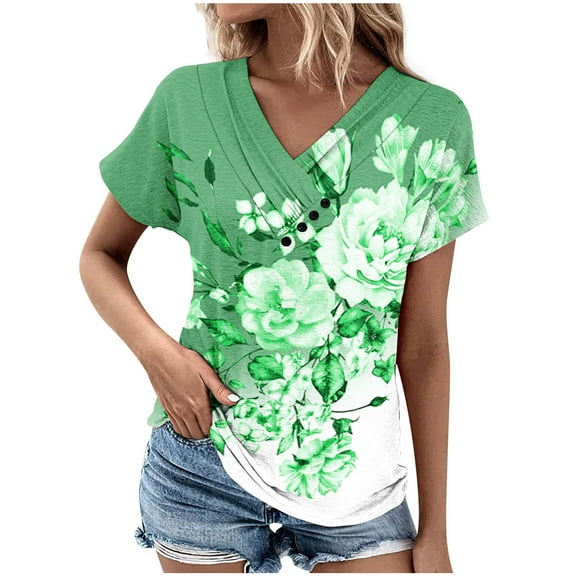 Ruimatai Summer Tops for Women Short Sleeve Women's V-Neck Fashion Casual Short-Sleeved Spring And Summer Top