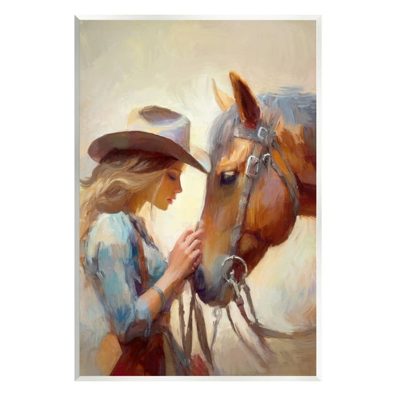 Stupell Industries Country Girl & Horse Animals & Insects Painting Unframed Art Print Wall Art, 10 x 15