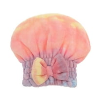 Unique Bargains 1 Pc Water-absorbent Bow Gradient Hair Towel for Bathroom Pink Coral Fleece