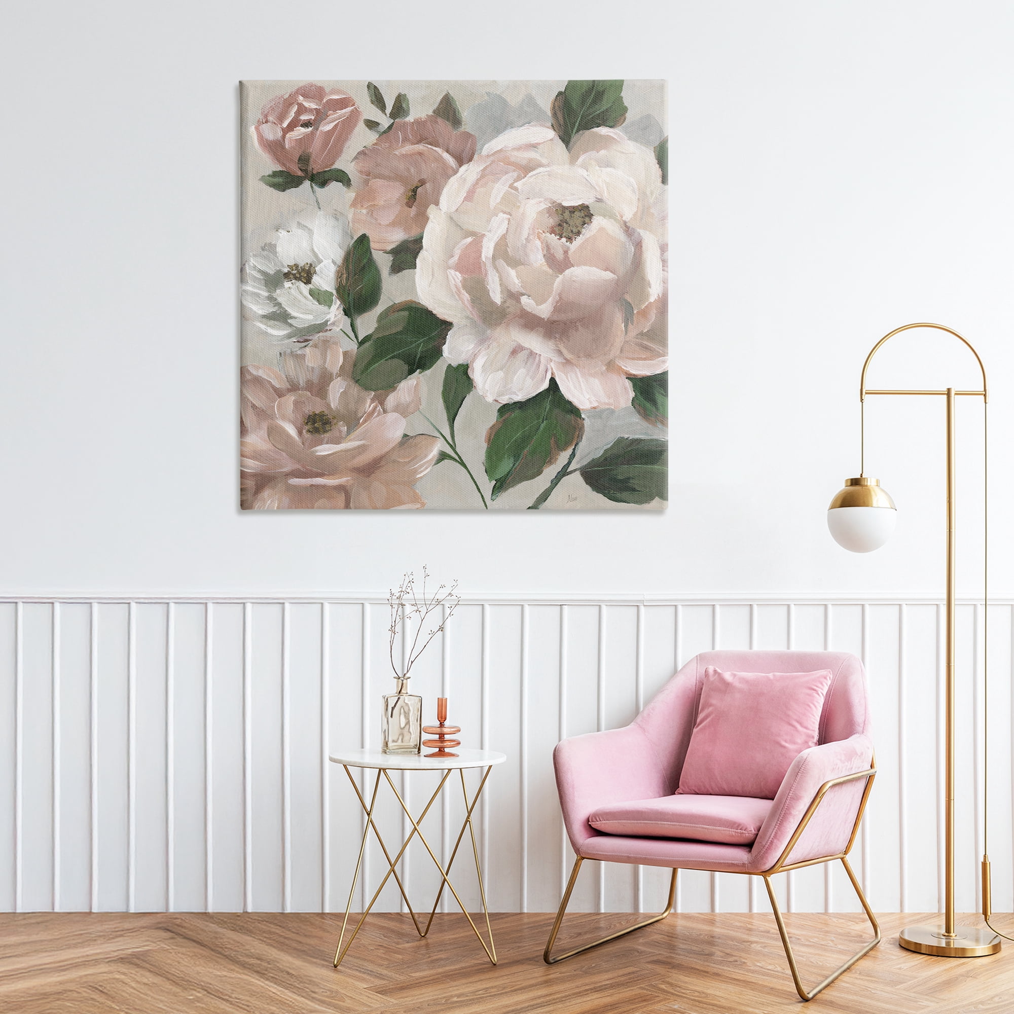 Stupell Industries Delicate Blush Peonies with Leaves Canvas Wall Art, design by Nan