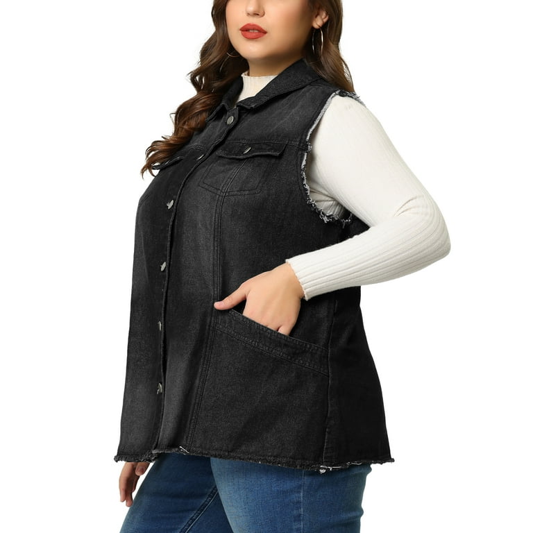Plus size top long denim vest