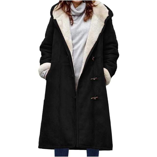 LOVZFMLL Jackets for Women Winter Warm Composite Button Hooded Jacket Outwear Solid Color Coat