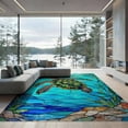 thumbnail image 2 of ODIKA 8'x10' Washable Area Rug Nautical Turtle Teal Stained Ocean Mosaic Entryway Beachy Cherry for Dining Room, Large Office, Lounge, Non-Slip Chair-Friendly Mat, 2 of 7