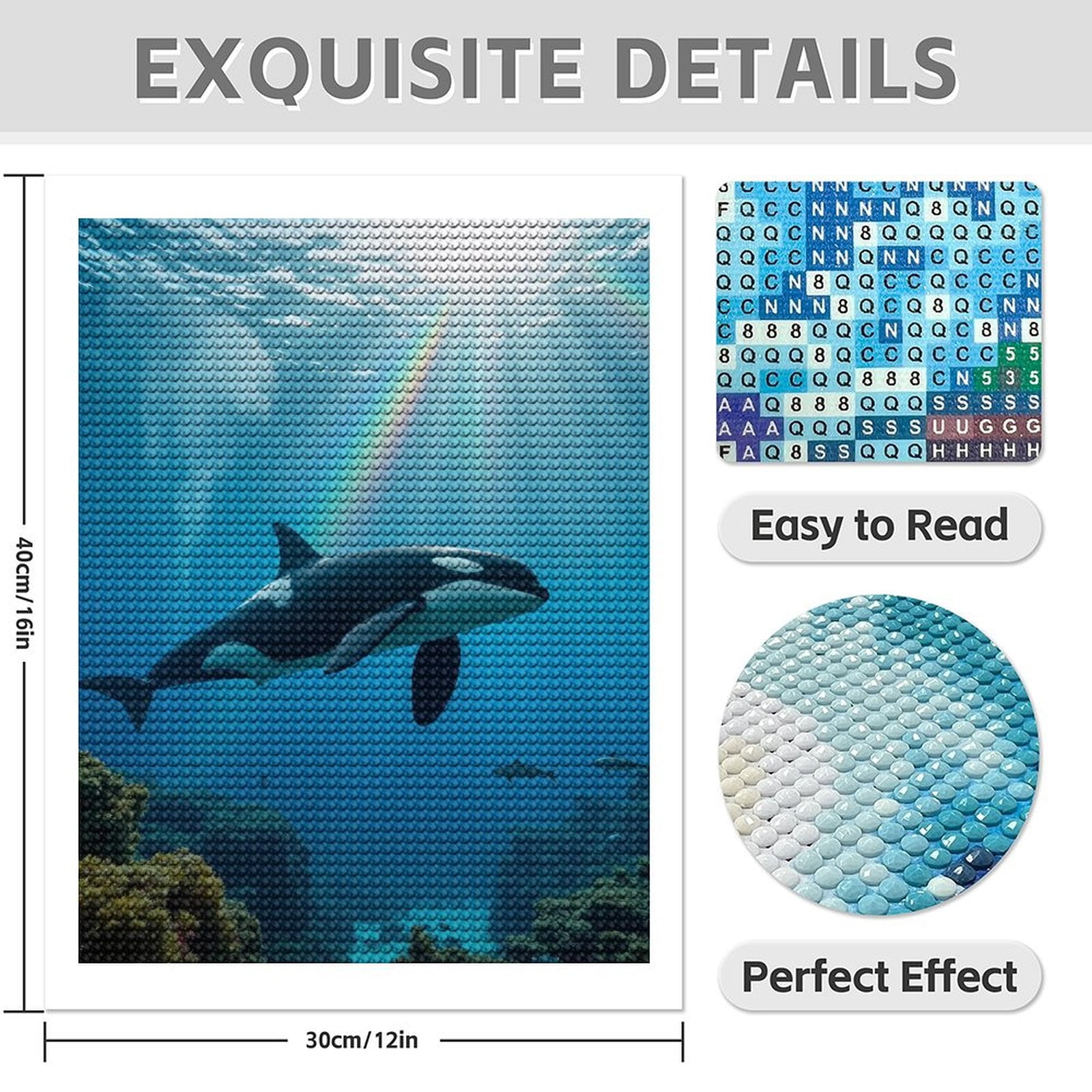 Diamond Art Kit for Adults, Orca Ocean Rainbow Illumination Diamond Painting for Adults Beginners, DIY Diamond Art Painting Kits, 5D Diamond Painting Crafts for Home Decor 12x16 Frameless