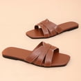 thumbnail image 6 of KIJBLAE Women's Solid Color Square Toe Open Toe Flat Slides, Wide Width Lightweight Casual Slippers for Summer Brown 36, 6 of 9
