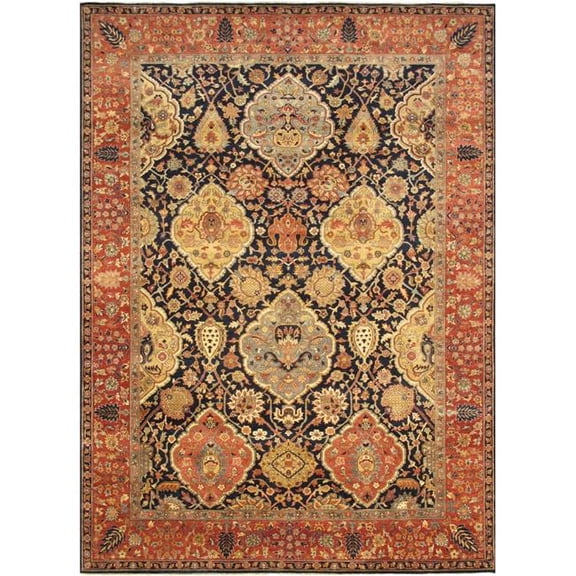 Pasargad Home P-LAVARB 9X12 Kerman Hand-Knotted Navy Wool Area Rug-  8'10'' X 12' 0''
