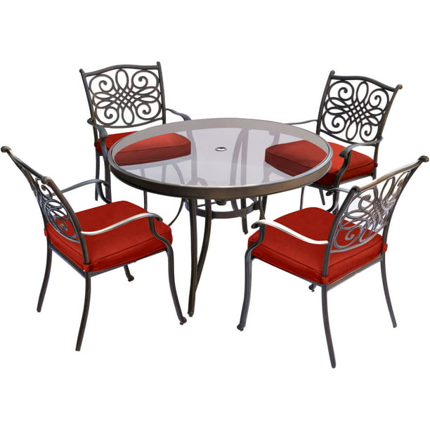 Outdoor Dining Set With Round Glass Top, 5 Piece Outdoor Dining Set Round Table