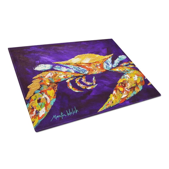 Caroline's Treasures The Right Stuff Crab in Purple Glass Cutting Board Large Size