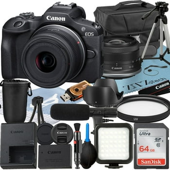 Canon EOS R100 Mirrorless Camera with RF-S 18-45mm Lens   SanDisk 64GB Memory Card   Case   LED Flash   ZeeTech Accessory Bundle