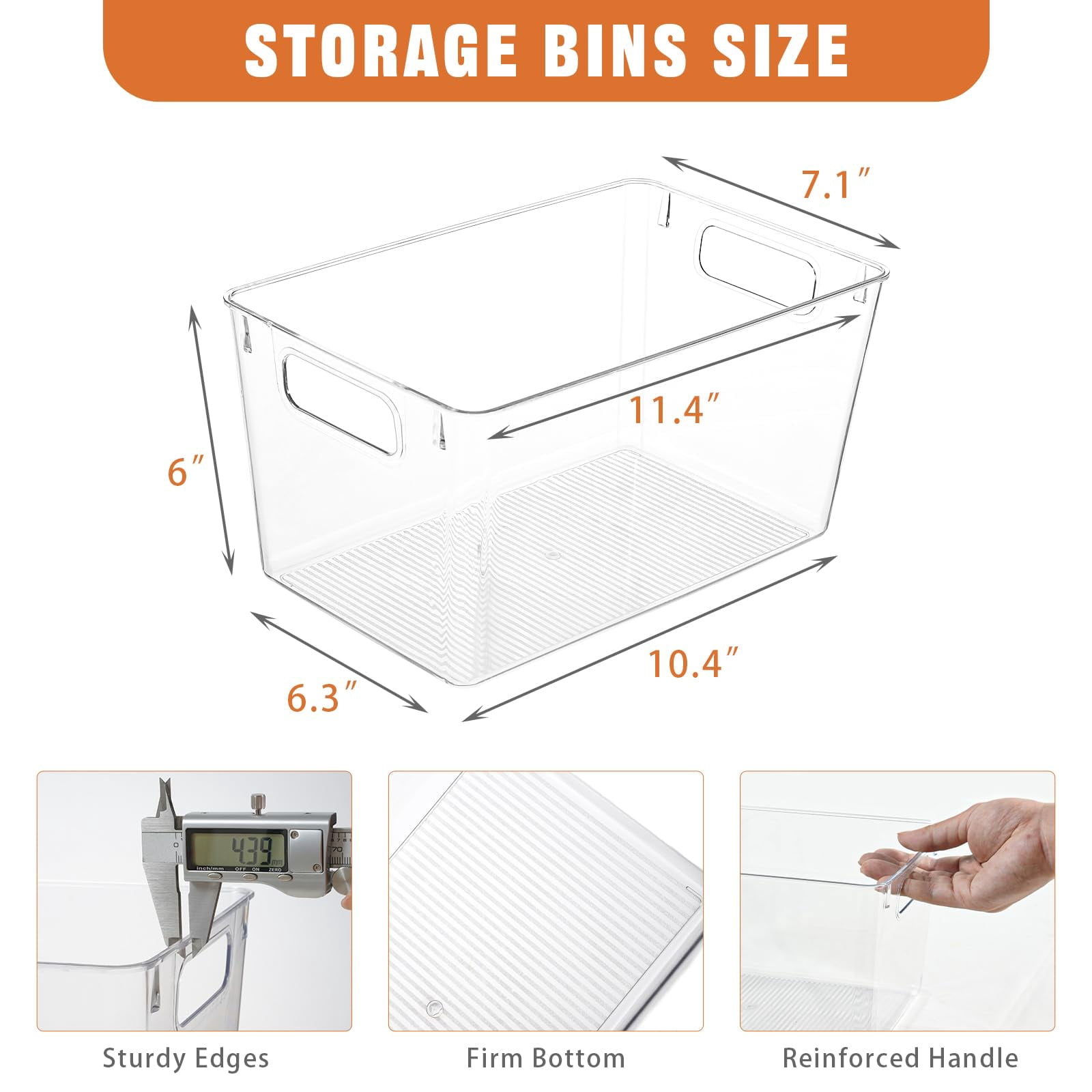 12 Pack Clear Plastic Pantry and Cabinet Storage Bins with Handles, Durable Acrylic Organizers for Fridge and Kitchen Shelves, Space-Saving Containers