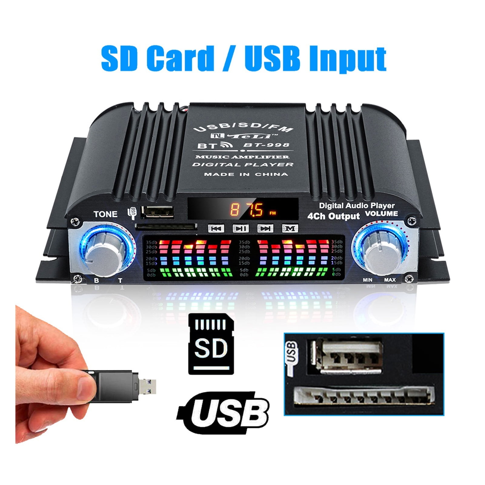 BT-998 Hifi Home Digital Amplifiers Car Bass Power Bluetooth Amplifier FM USB SD Radio Subwoofer Speakers ,Powerful Sound Quality