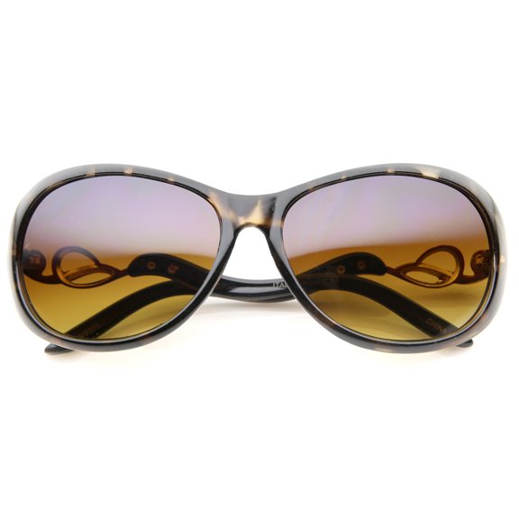 sunglassLA Unisex Women's Metal Temple Rhinestone Accent Oval Gradient Lens Oversize Sunglasses (Tortoise-Gold / Amber) - 61mm