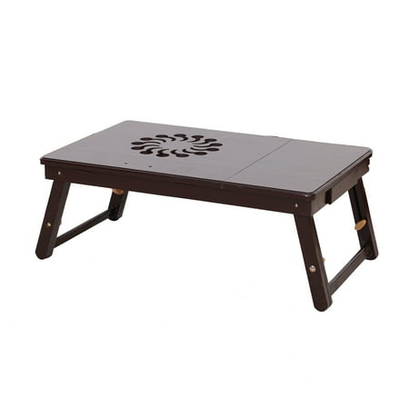 Folding Laptop Stand Sturdy Bamboo Lap Desk With A Side Drawer