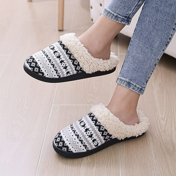 Women s Memory Foam House Slippers Knit Fleece Lined House Shoes