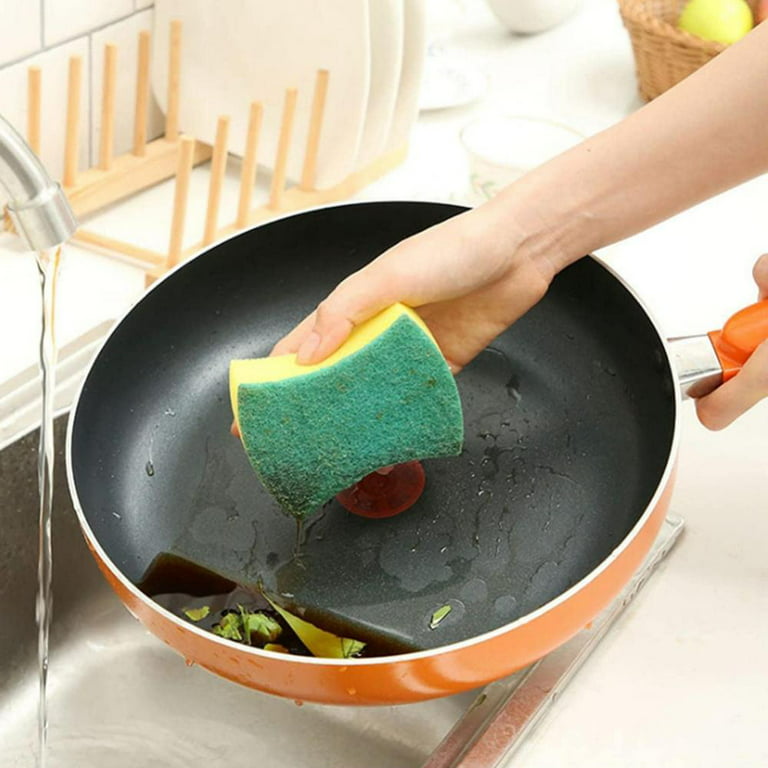 Dishes Kitchen Sponges, 6 Large Duty Kitchen Sponges, Reusable Sponges,  Double Sided Non-Scratch Microfiber Sponge for Scrubbing and Effortless