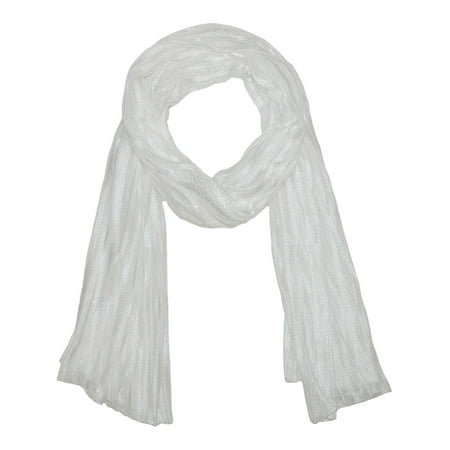 Silver Lurex Stripe Scarf - Women's Sheer Stripe Neutral Dress Fashion Scarf