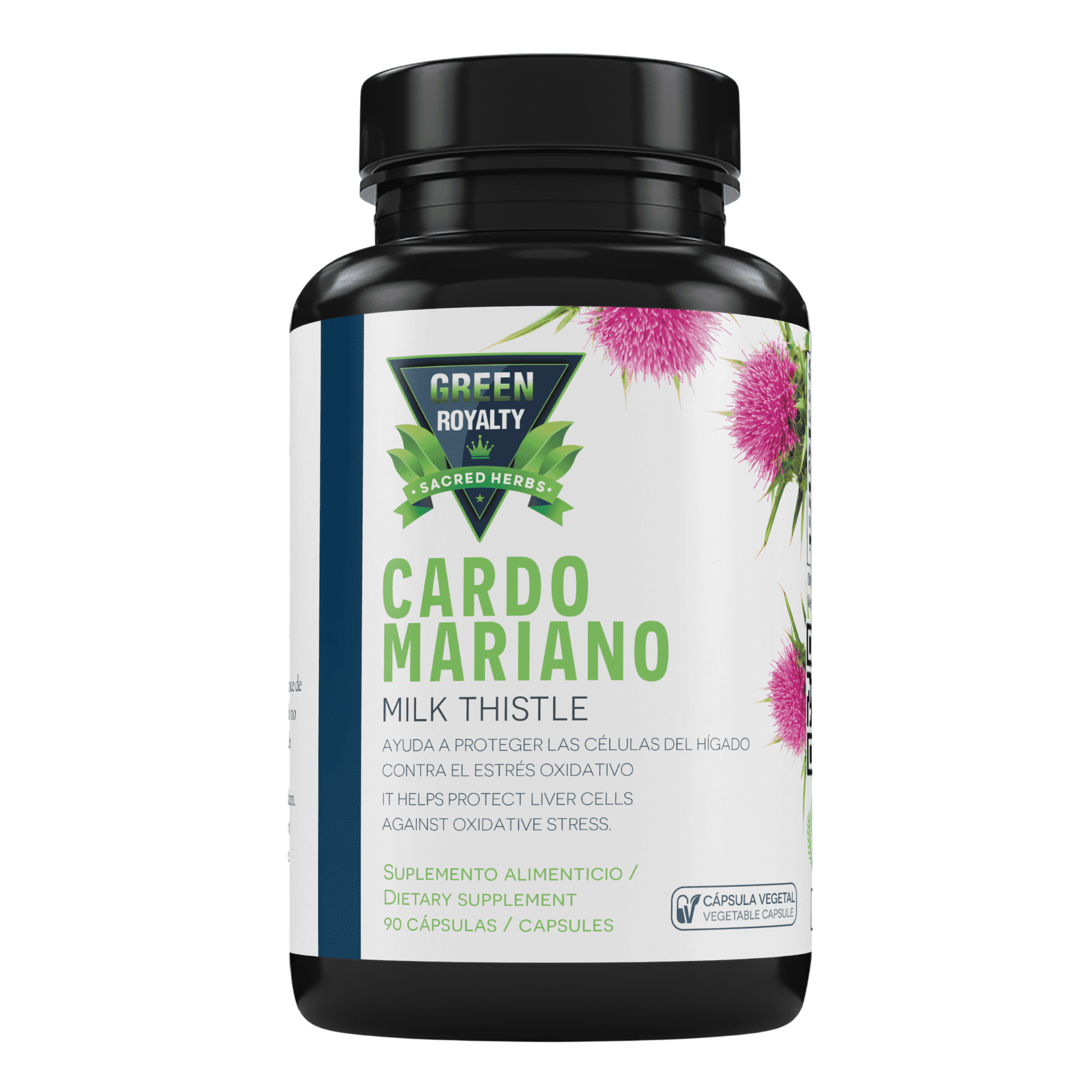 Green Royalty Milk Thistle Herbal Supplement, Cardo Mariano 1500 mg, 90 Vegan Capsules, Plant-Based Dietary Supplement, Non-GMO, Traditional Botanical Formula