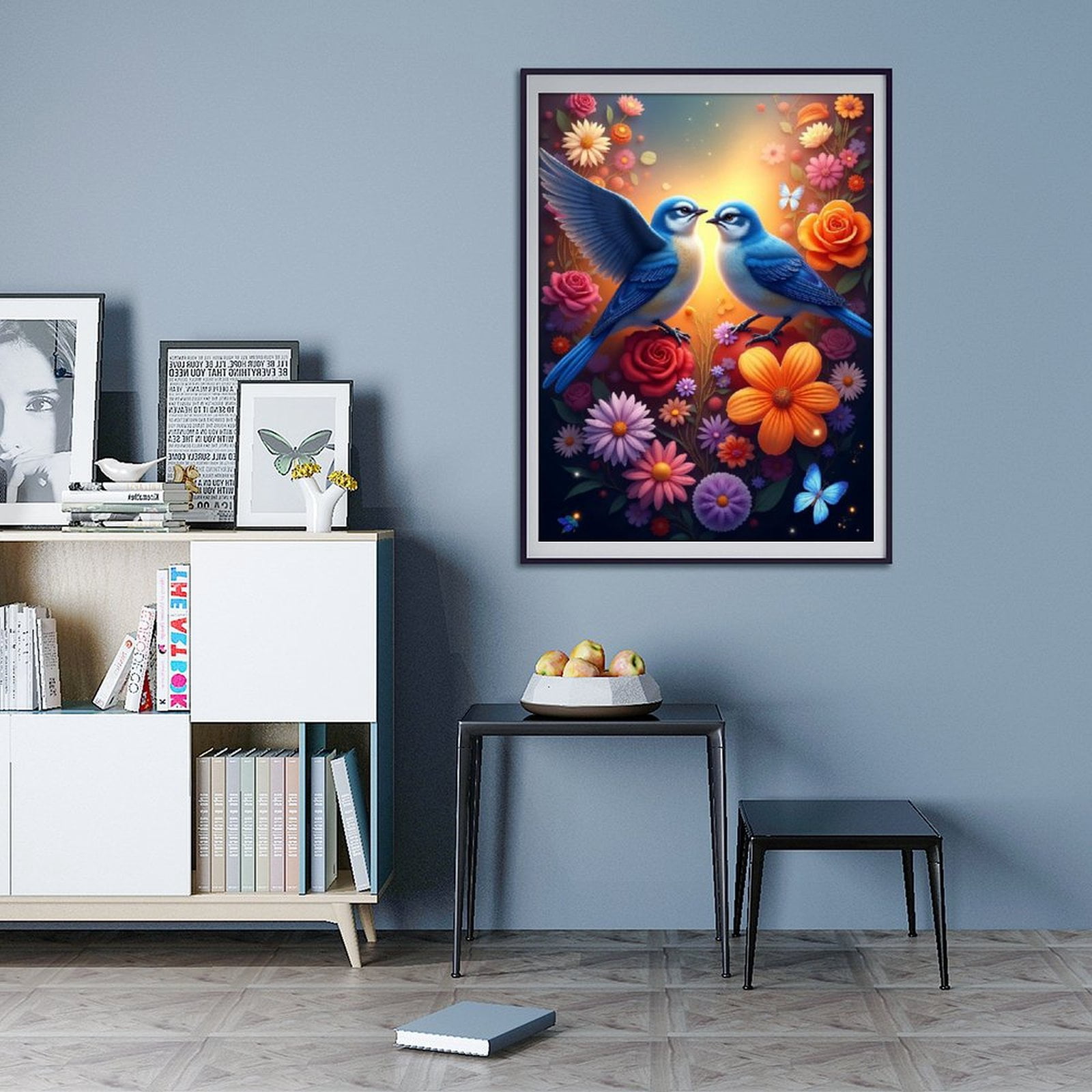Diamond Art Kits for Adults - Cute Bluebird Flower Print No.68 5D Frameless Dimond Painting Kit for Adults Beginner, Round Diamond Kits for Home Wall Decor, Gift for Women