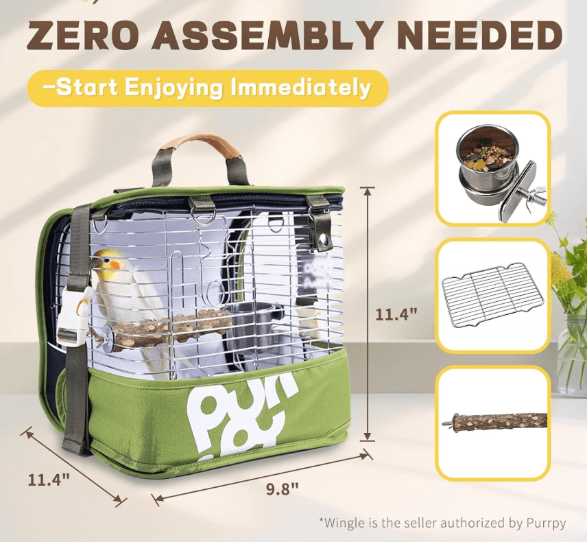 Bird Carrier Travel Cage 12in Small Bird Cage 4 in 1 Bird Backpack with Perch Parakeet Cage Durable Stainless Steel Frame Breathable & Portable, for Green Cheek, Cockatiel, Parrot