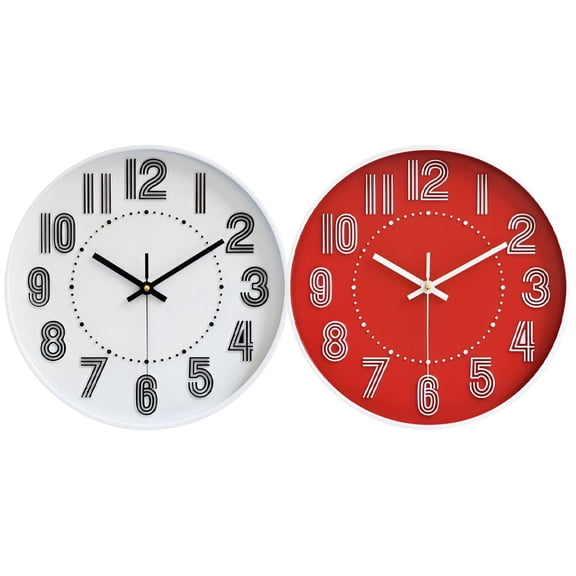 DESIGNICE 2Pcs Wall Clock,Refined Structure Modern Wall Clock,Stylish Form Bathroom Clock,White&Red,12In