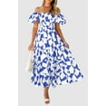 thumbnail image 3 of PRETTYGARDEN Women's Summer Boho Midi Dress Off Shoulder Puff Sleeve Print Smocked Ruffle Beach Long Flowy Dresses, 3 of 7
