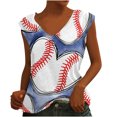 thumbnail image 1 of EQWLJWE Débardeurs Sans Manches pour Femmes Été Débardeurs de Baseball Mode Femmes Blouse Décontractée Col en V Imprimée T-Shirt Élégant Débardeurs d'Été, 1 of 5