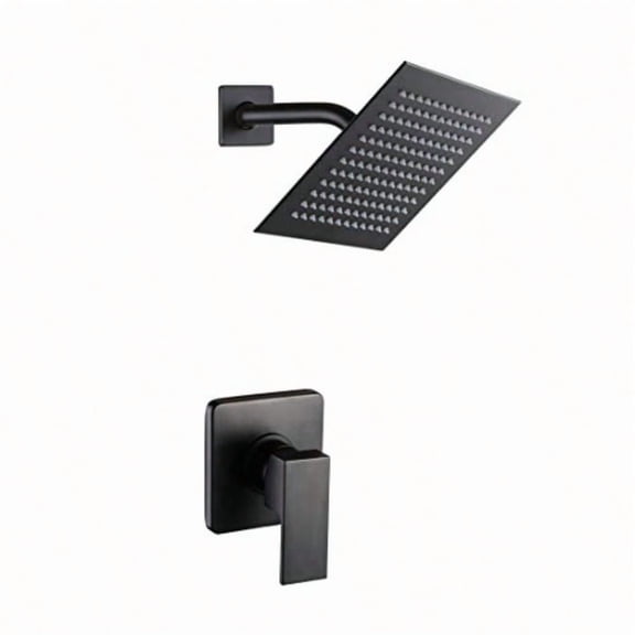 POP SANITARYWARE Matte Black Shower Faucet Set Bathroom Rainfall Shower System with Stainl Steel Metal Showerhead Single Function Shower Trim Kit with Rough-in Vae