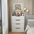 thumbnail image 3 of Small Vanity Desk, 3-in-1 Vanity Desk with Flip Top Mirror, Makeup Vanity Table with Cushioned Stool for Small Space, Compact Dressing Table, Vanity Set for Bedroom (White), 3 of 6