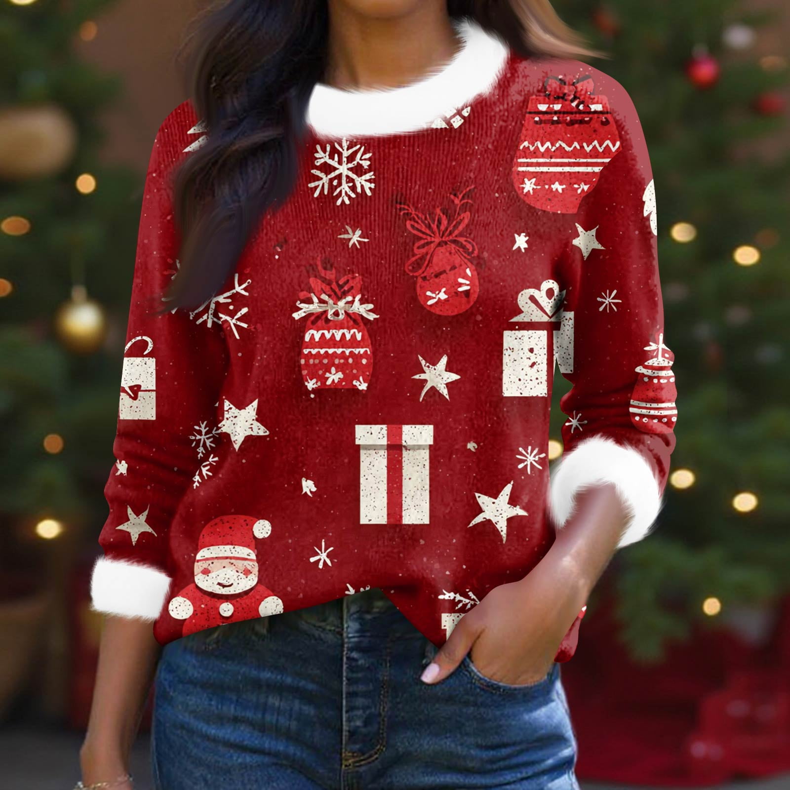 Fgvctg Womens Christmas Sweaters Ugly Knit Crewneck Clothing