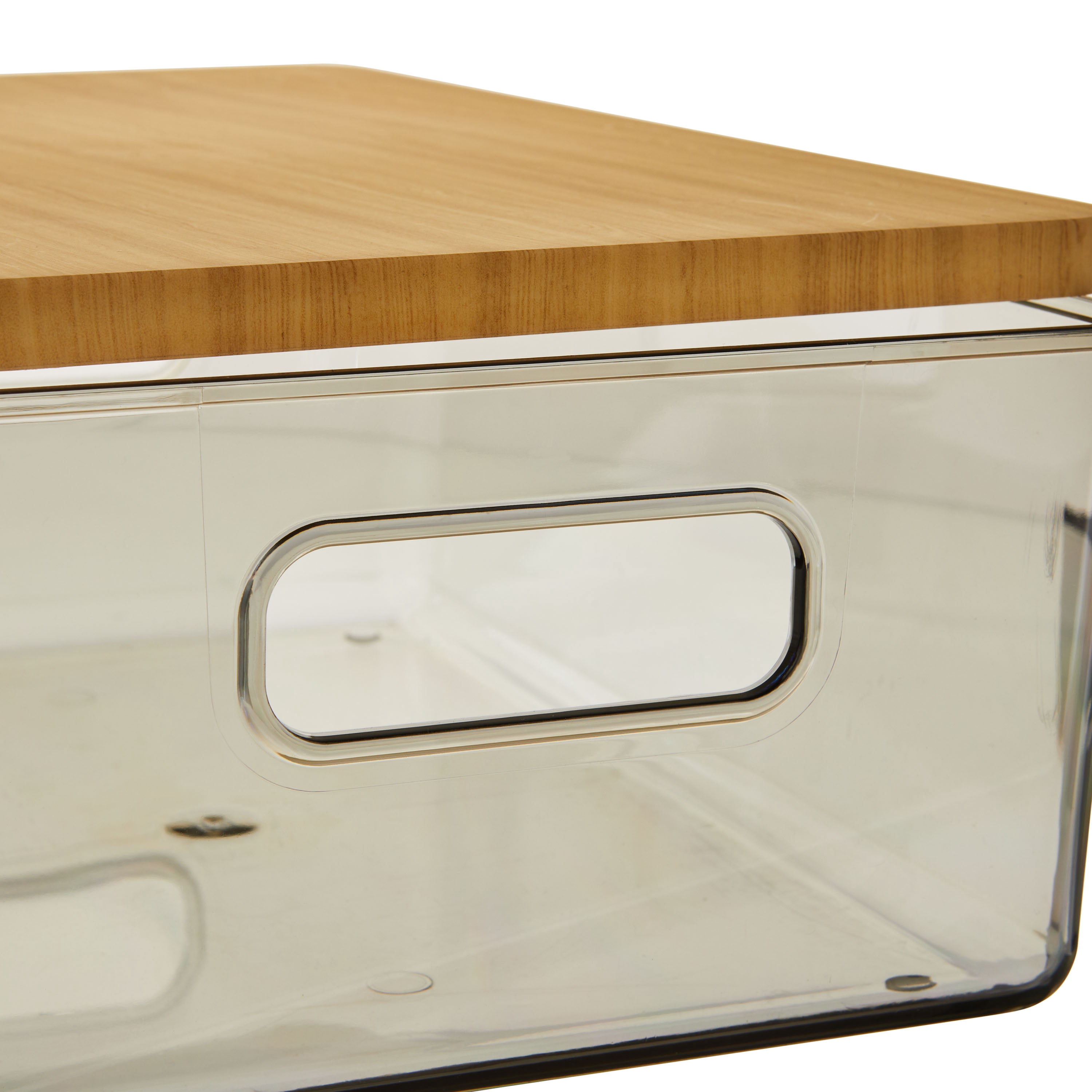 Pen+Gear Organizational Storage Box with Woodgrain Pattern Lid, Silver Gray