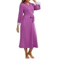 thumbnail image 4 of Nfurl Modal Robes for Women Comfy Long Sleeve Lace Trim Belt Bathrobe Soft Sleepwear Party Robe Ladies Nightgowns Purple M, 4 of 4