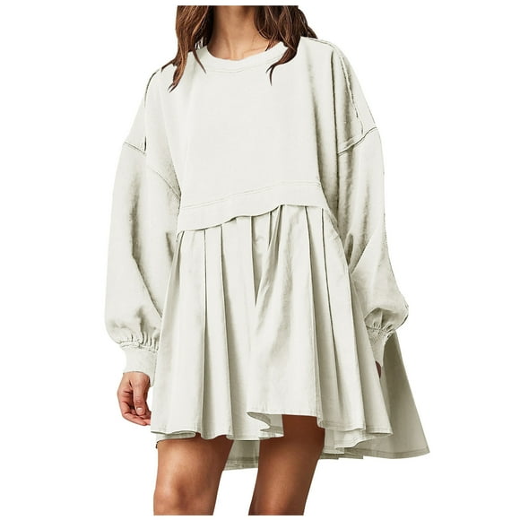 Mode Chandail en Molleton Décontracté pour Femmes Manches Longues Robe Col Rond Patchwork Mini Robes Liquidation