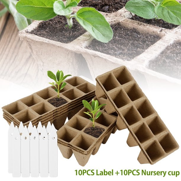 12 Grids Square Peat Pots Plant Seedling Starters Cups Nursery Herb Seed Biodegradable Pots for Vegetable Fruit Flower Indoor & Outdoor Yours Bath 10pcs Seed Starter Trays 10PCS