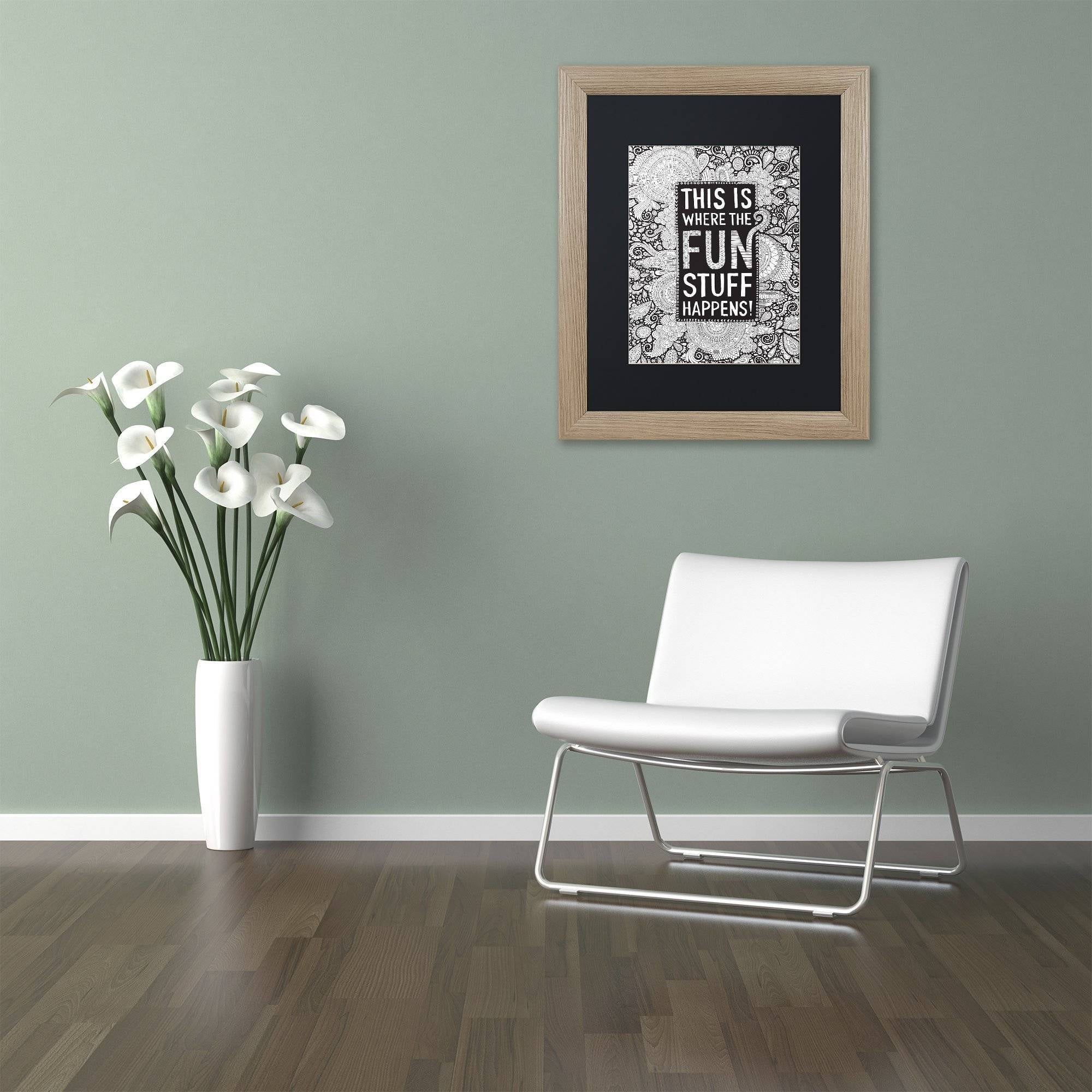 Trademark Fine Art "Where the Fun Stuff Happens Black" Canvas Art by Hello Angel, Black Matte, Birch Frame