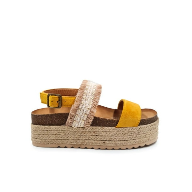 Sandalias de plataforma genéricas de gamuza negra y amarilla