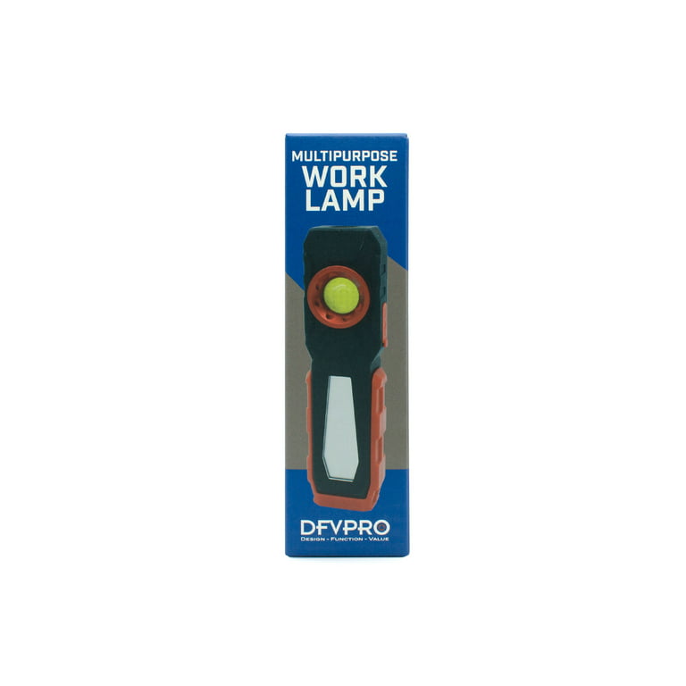 DFVPRO Multipurpose Work Lamp - Swivel Hook, Micro USB, Aluminum Sink to  Reduce Heat, Built-in Belt Clip, Rechargeable Battery, Tripod Mount Base -  3W Top, 10W Front Light (6.75x1.75) 