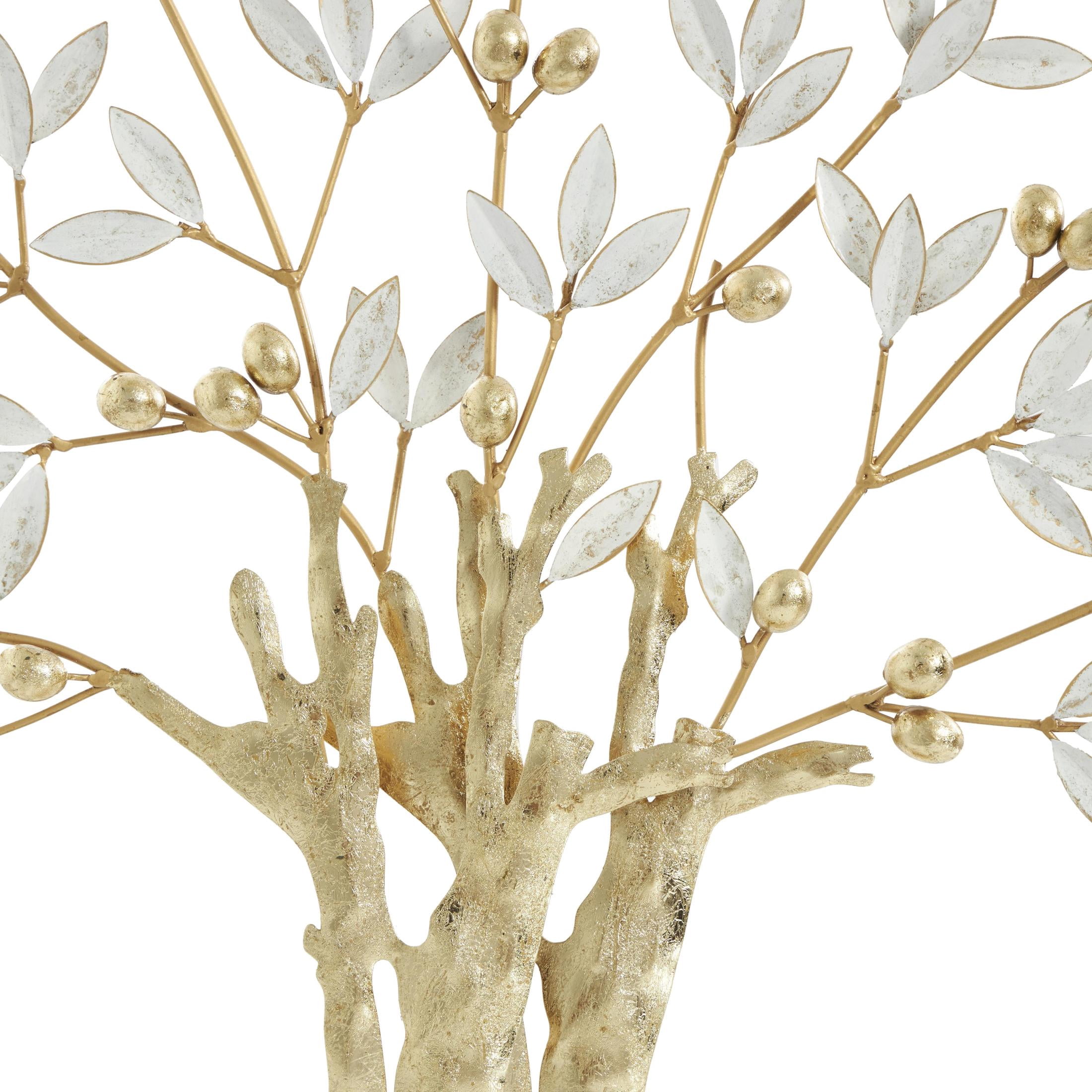 23" x 24" Gold Metal Metallic Tree Sculpture with White Leaves, by DecMode