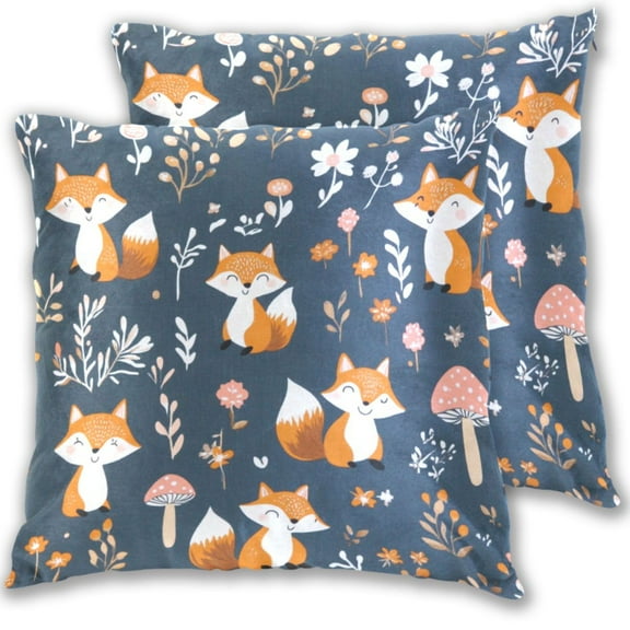 Cartoon Cute Foxs Throw Pillow Covers 16x16 Inch 2 Packs Decorative Square for Living Room Couch Bed Sofa