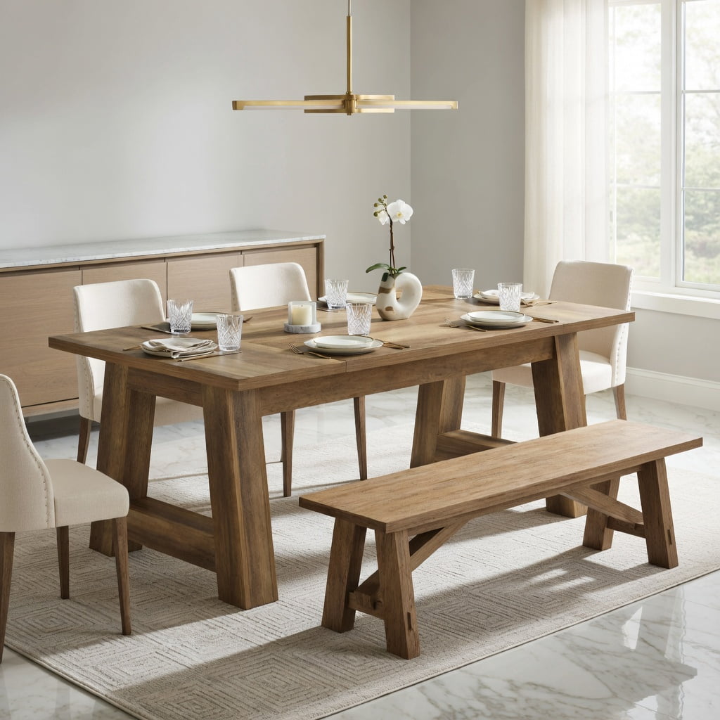 Hommoo Farmhouse Dining Table 62.6 Inch Wide for 4-6 People, Solid MDF Kitchen Table with Sturdy Square Legs, Easy Assembly, Brown