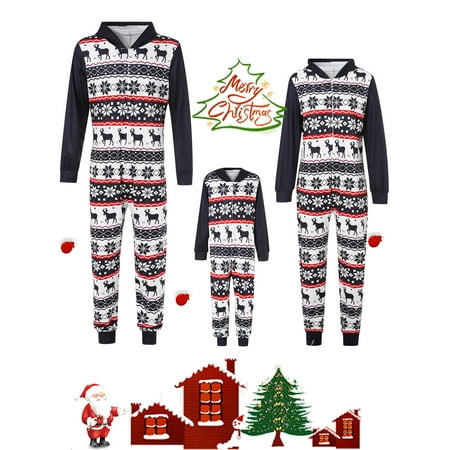 

Sunisery Christmas Family Matching Hoodie Pajamas Dreer Print Romper Long Sleeve One Piece Jumpsuit Zipper Pjs for Couples Kids Baby