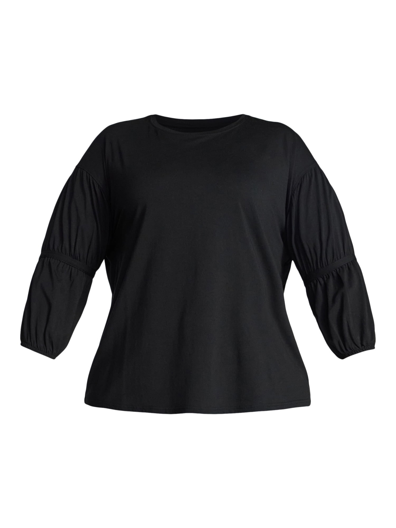 Terra & Sky Women's Plus Size Double Blouson Top with 3/4-Length Sleeves, Sizes 0X-5X