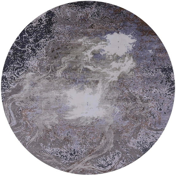 Ahgly Company Indoor Round Mid-Century Modern Purple Oriental Area Rugs, 8' Round