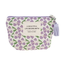 Unique Bargains 1 Pc Leaves Pattern Makeup Bag for Business Travel Purple Cotton